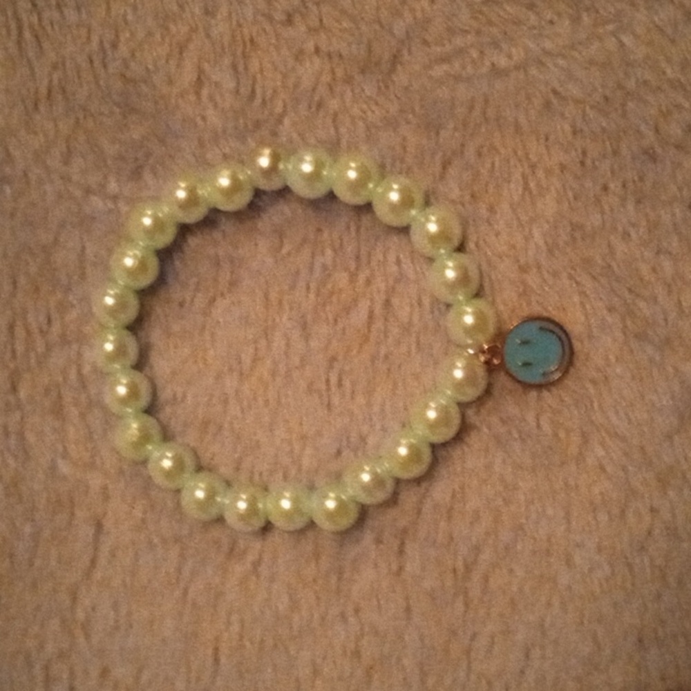 Handmade kids or teens minimalist light blue bracelet with smiley face charm
